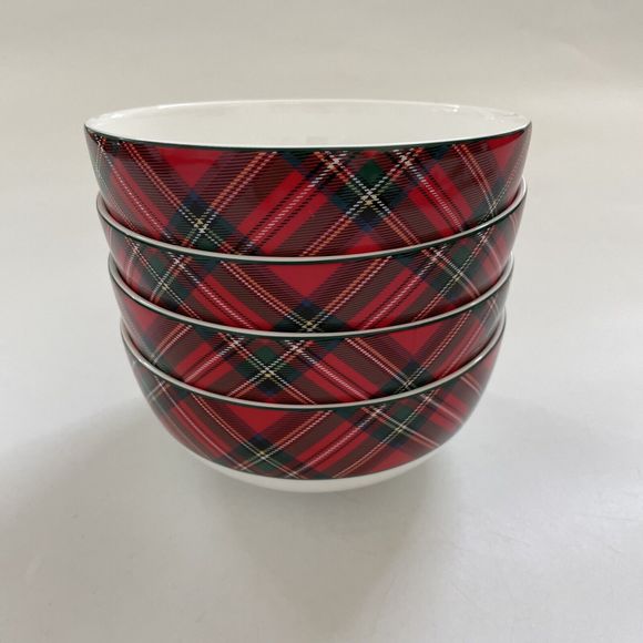 Mikasa Tartan Red Bone China Cereal Soup Bowls Set of 4 Holiday Plaid‎ - Picture 1 of 11